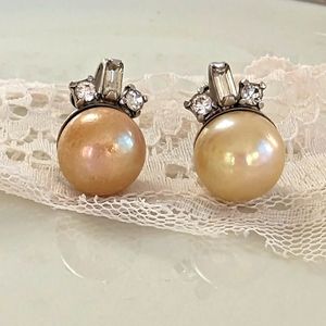 Vintage Faux Pearl Rhinestone Screwback Special Occasion Earrings